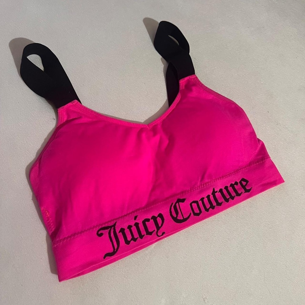 Juicy Couture Hot Pink Sports Bra with Black Straps Designer y2k workout